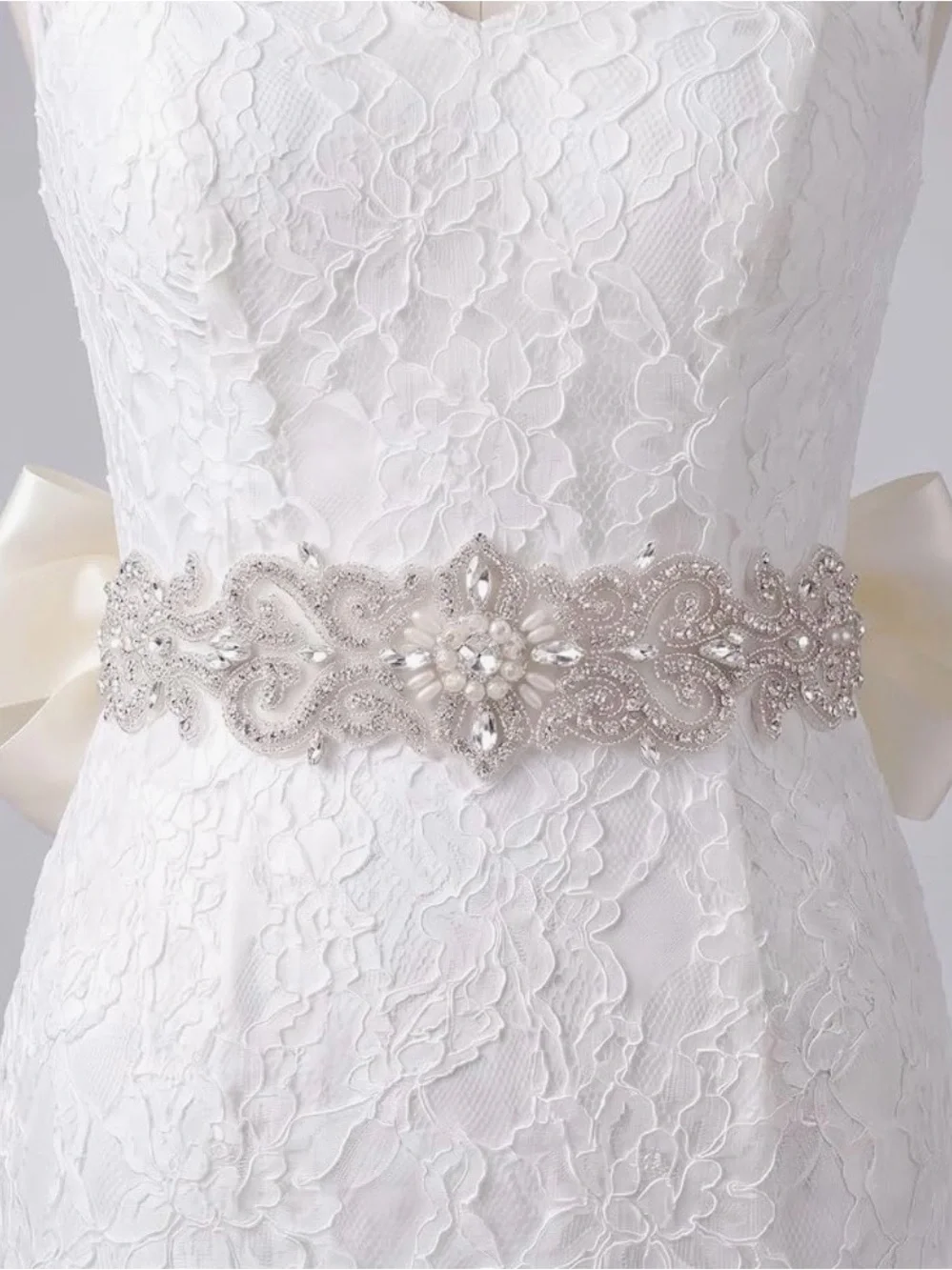 Bridal Crystal Embellished Ivory Sash Belt